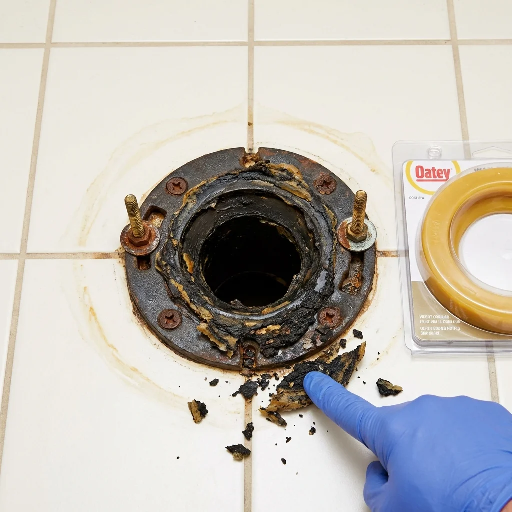 Failed wax ring showing water seepage at the base of a toilet in a Mount Pleasant, TN home